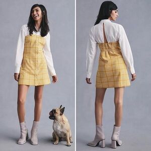 NEW Anthropologie Maeve Knit Twofer Yellow Plaid Mini Dress